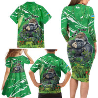Personalized Rwanda Kwita Izina Family Matching Long Sleeve Bodycon Dress and Hawaiian Shirt Name a Gorilla - Save a Species - Wonder Print Shop