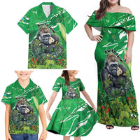 Personalized Rwanda Kwita Izina Family Matching Off Shoulder Maxi Dress and Hawaiian Shirt Name a Gorilla - Save a Species - Wonder Print Shop