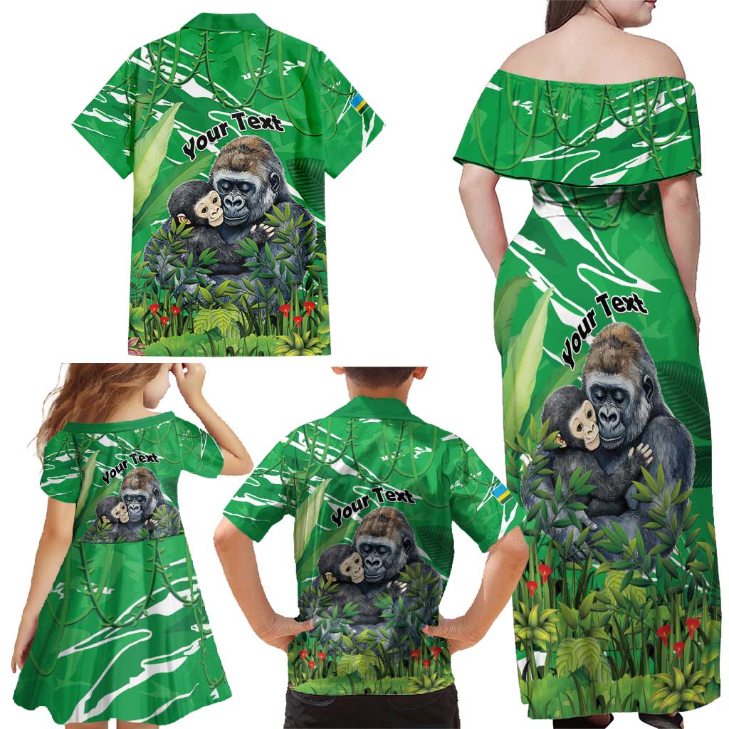Personalized Rwanda Kwita Izina Family Matching Off Shoulder Maxi Dress and Hawaiian Shirt Name a Gorilla - Save a Species - Wonder Print Shop