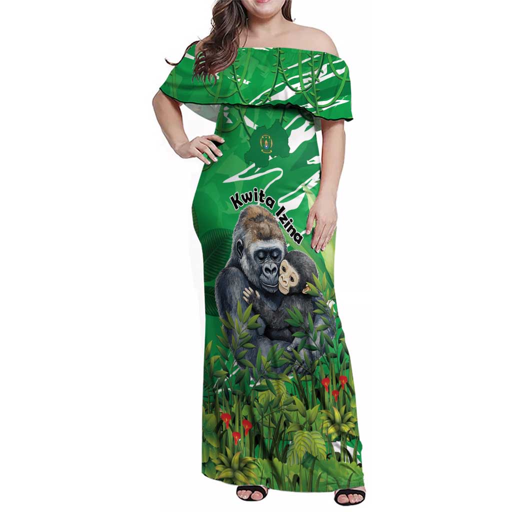 Personalized Rwanda Kwita Izina Family Matching Off Shoulder Maxi Dress and Hawaiian Shirt Name a Gorilla - Save a Species - Wonder Print Shop