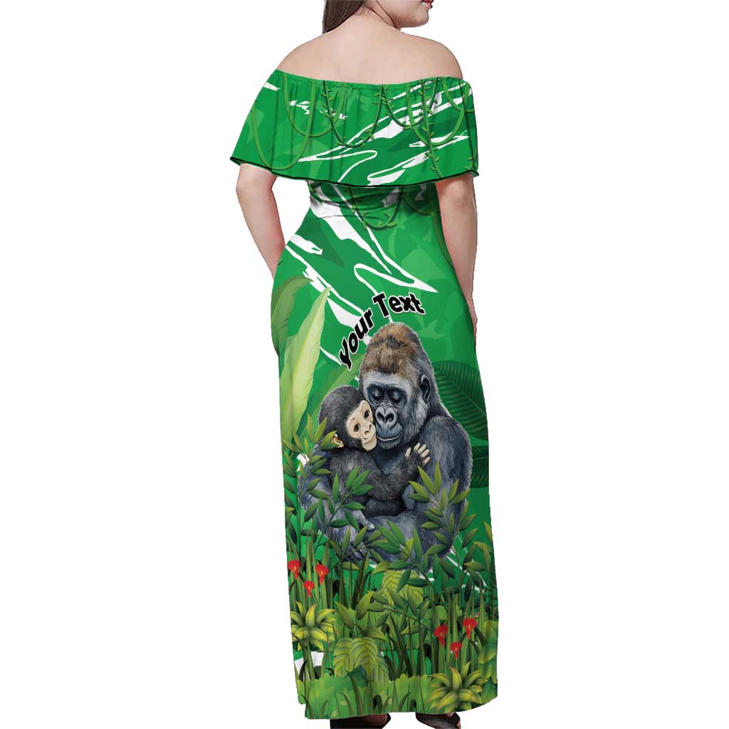 Personalized Rwanda Kwita Izina Family Matching Off Shoulder Maxi Dress and Hawaiian Shirt Name a Gorilla - Save a Species - Wonder Print Shop
