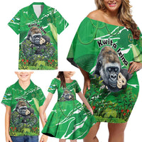 Personalized Rwanda Kwita Izina Family Matching Off Shoulder Short Dress and Hawaiian Shirt Name a Gorilla - Save a Species - Wonder Print Shop