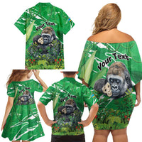 Personalized Rwanda Kwita Izina Family Matching Off Shoulder Short Dress and Hawaiian Shirt Name a Gorilla - Save a Species - Wonder Print Shop