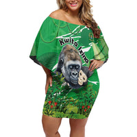 Personalized Rwanda Kwita Izina Family Matching Off Shoulder Short Dress and Hawaiian Shirt Name a Gorilla - Save a Species - Wonder Print Shop