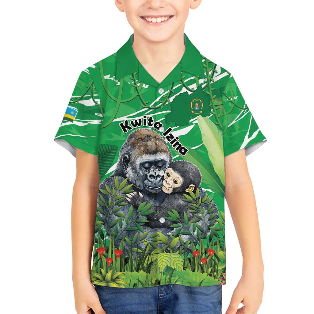Personalized Rwanda Kwita Izina Family Matching Off Shoulder Short Dress and Hawaiian Shirt Name a Gorilla - Save a Species - Wonder Print Shop