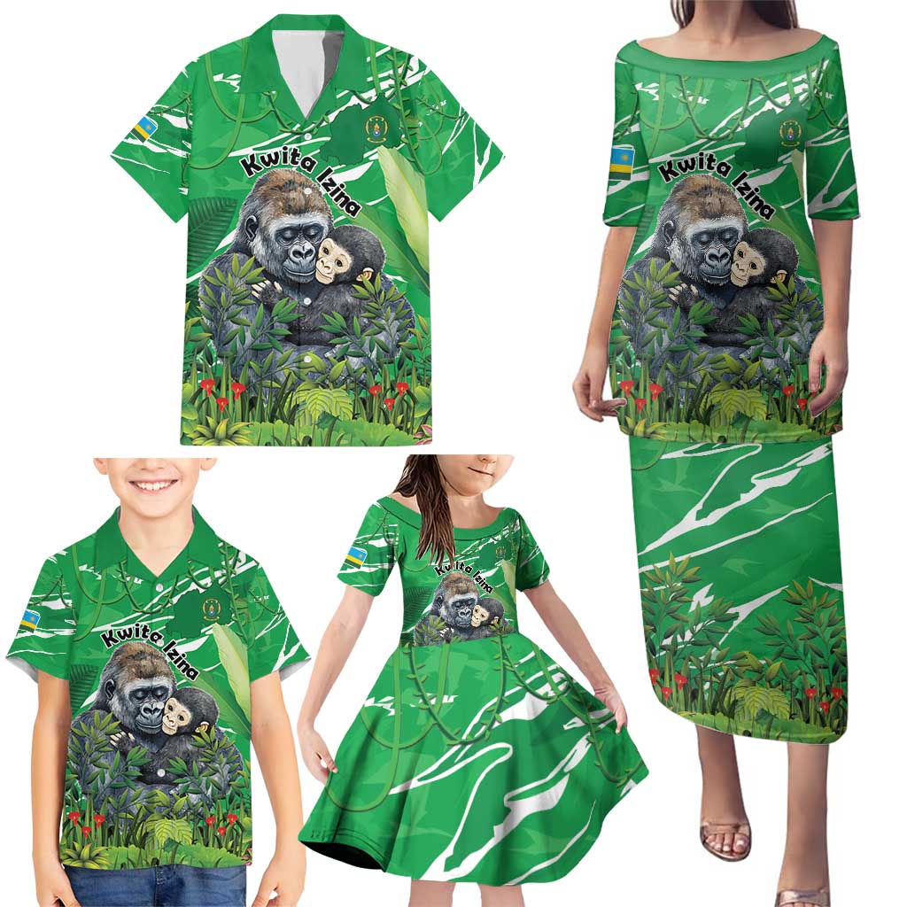 Personalized Rwanda Kwita Izina Family Matching Puletasi and Hawaiian Shirt Name a Gorilla - Save a Species - Wonder Print Shop