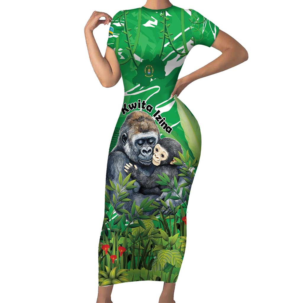 Personalized Rwanda Kwita Izina Family Matching Short Sleeve Bodycon Dress and Hawaiian Shirt Name a Gorilla - Save a Species - Wonder Print Shop