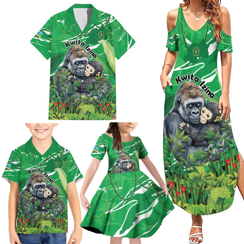 Personalized Rwanda Kwita Izina Family Matching Summer Maxi Dress and Hawaiian Shirt Name a Gorilla - Save a Species - Wonder Print Shop