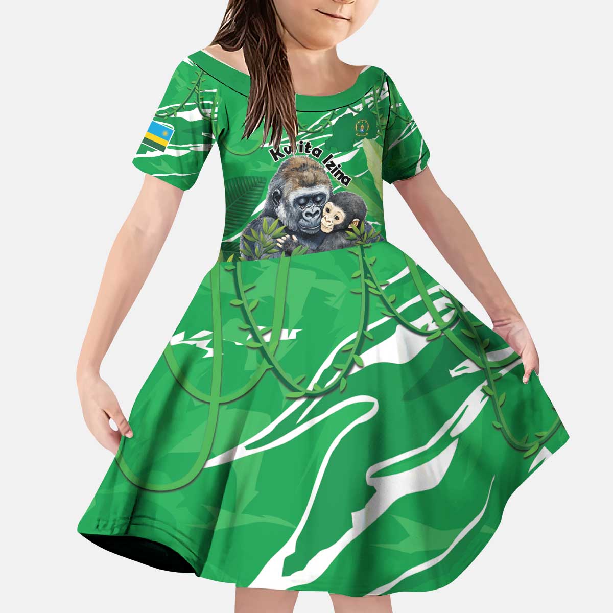 Personalized Rwanda Kwita Izina Kid Short Sleeve Dress Name a Gorilla - Save a Species - Wonder Print Shop