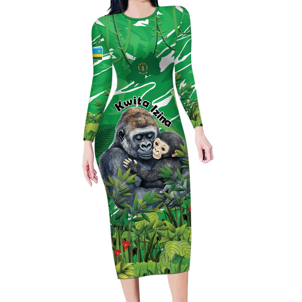 Personalized Rwanda Kwita Izina Long Sleeve Bodycon Dress Name a Gorilla - Save a Species - Wonder Print Shop