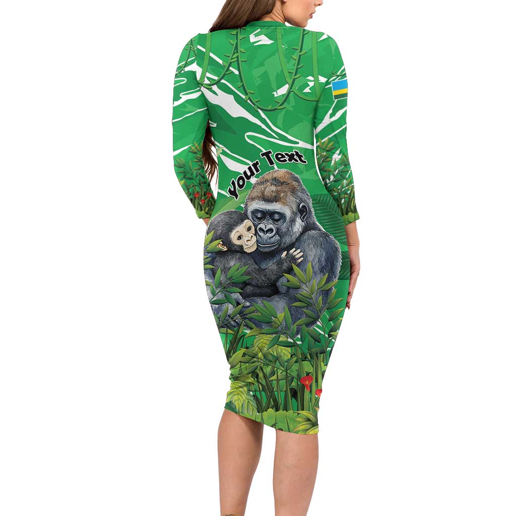 Personalized Rwanda Kwita Izina Long Sleeve Bodycon Dress Name a Gorilla - Save a Species - Wonder Print Shop