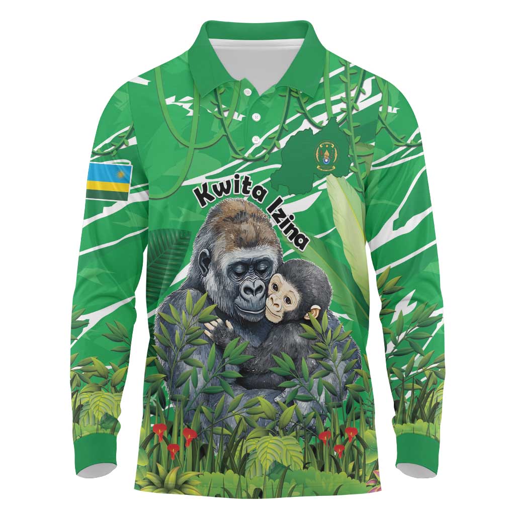 Personalized Rwanda Kwita Izina Long Sleeve Polo Shirt Name a Gorilla - Save a Species - Wonder Print Shop