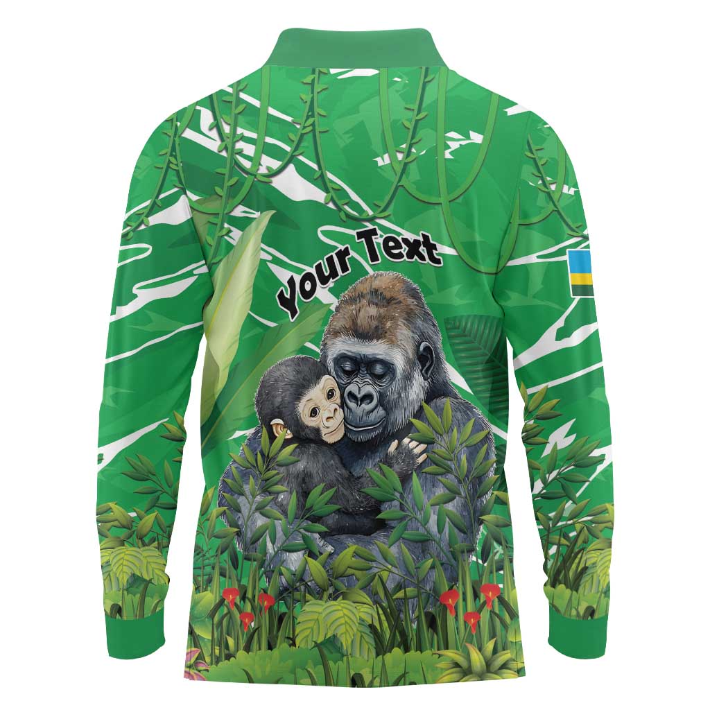 Personalized Rwanda Kwita Izina Long Sleeve Polo Shirt Name a Gorilla - Save a Species - Wonder Print Shop