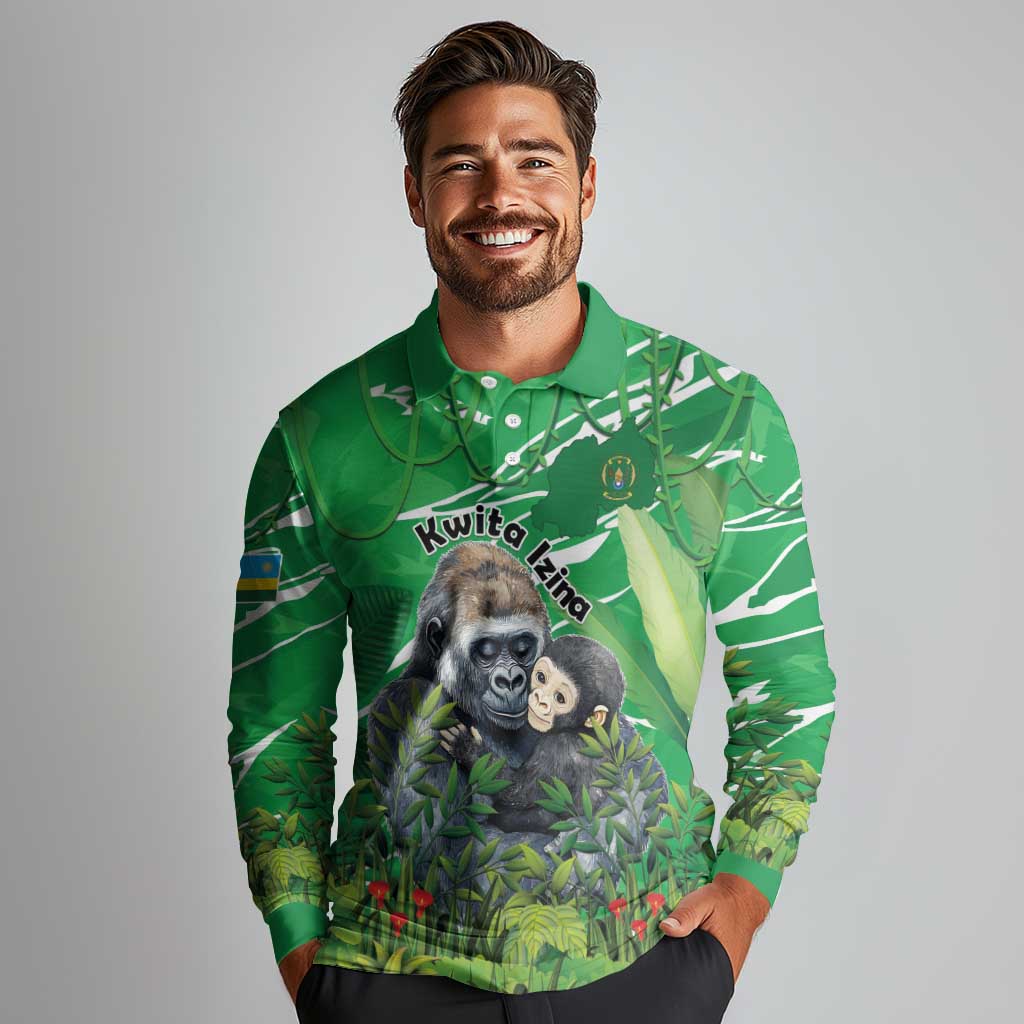 Personalized Rwanda Kwita Izina Long Sleeve Polo Shirt Name a Gorilla - Save a Species - Wonder Print Shop