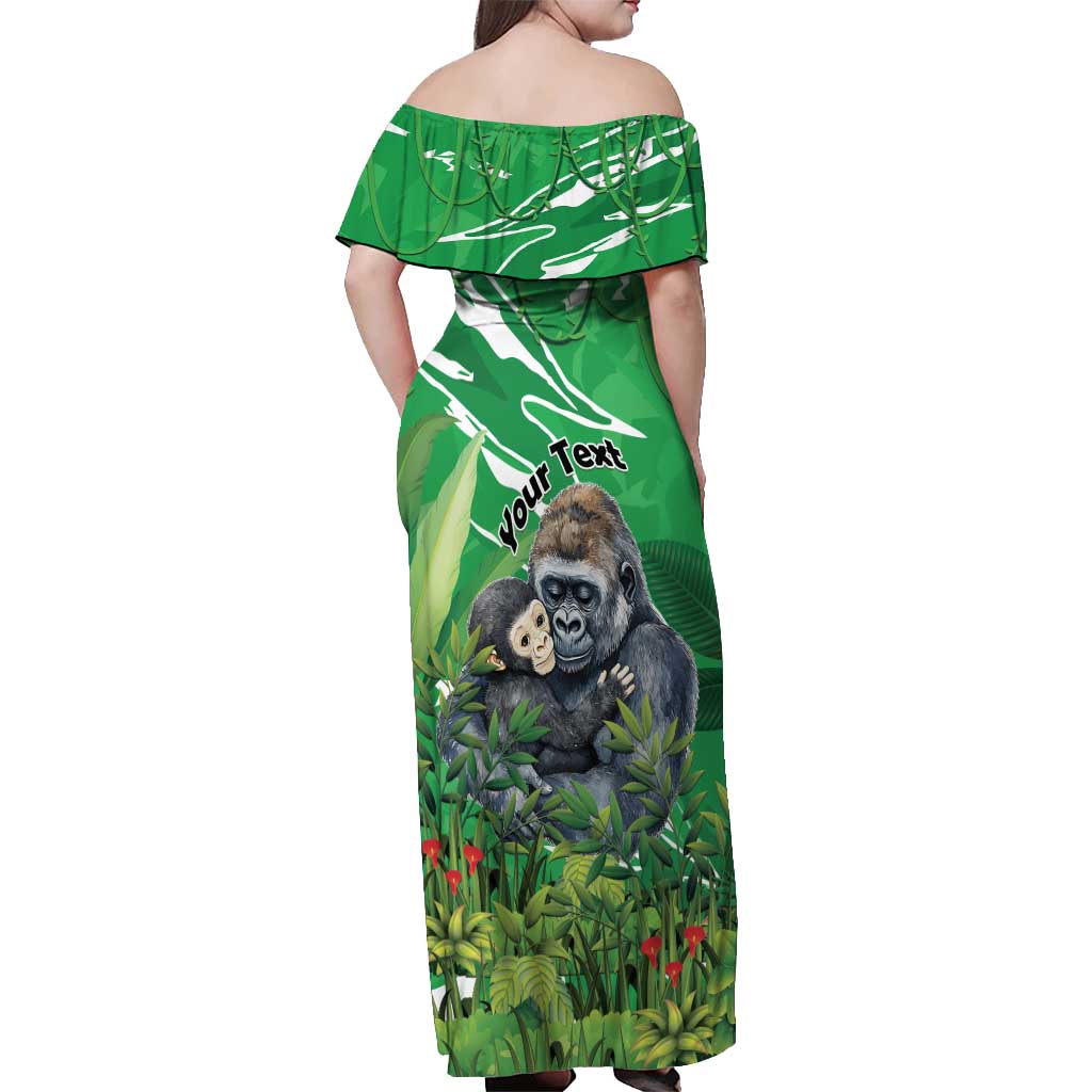 Personalized Rwanda Kwita Izina Off Shoulder Maxi Dress Name a Gorilla - Save a Species - Wonder Print Shop
