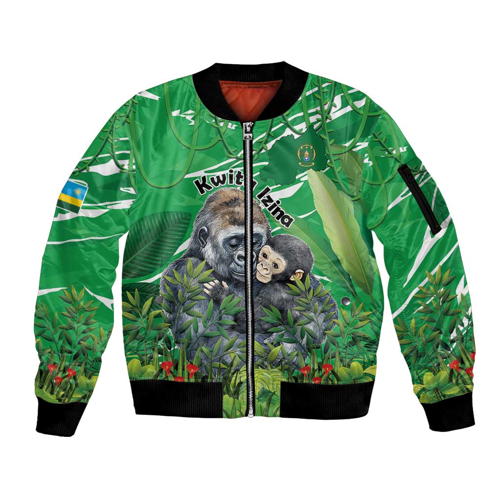 Personalized Rwanda Kwita Izina Sleeve Zip Bomber Jacket Name a Gorilla - Save a Species - Wonder Print Shop