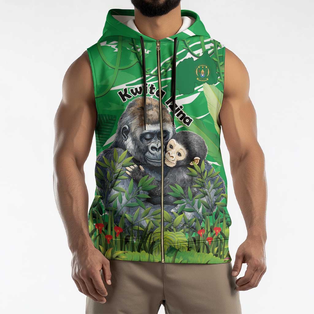 Personalized Rwanda Kwita Izina Sleeveless Zip Hoodie Name a Gorilla - Save a Species - Wonder Print Shop