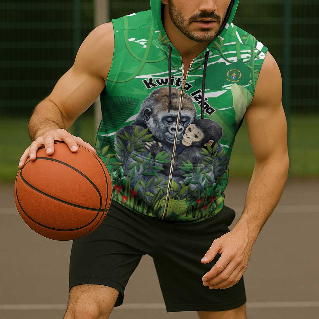 Personalized Rwanda Kwita Izina Sleeveless Zip Hoodie Name a Gorilla - Save a Species - Wonder Print Shop