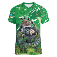 Personalized Rwanda Kwita Izina Women V-Neck T-Shirt Name a Gorilla - Save a Species - Wonder Print Shop
