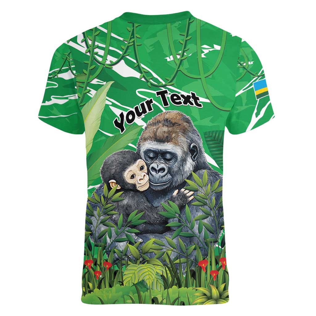 Personalized Rwanda Kwita Izina Women V-Neck T-Shirt Name a Gorilla - Save a Species - Wonder Print Shop