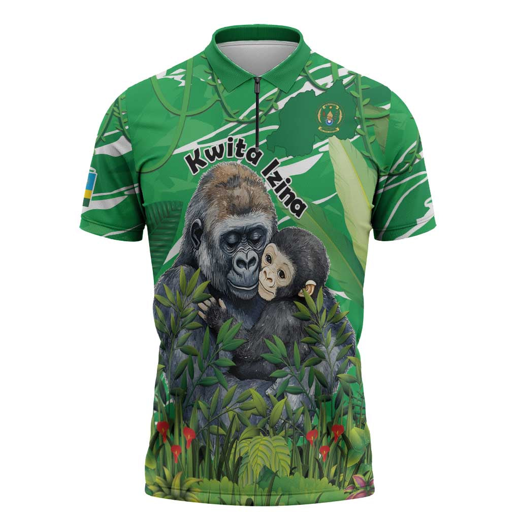 Personalized Rwanda Kwita Izina Zipper Polo Shirt Name a Gorilla - Save a Species - Wonder Print Shop