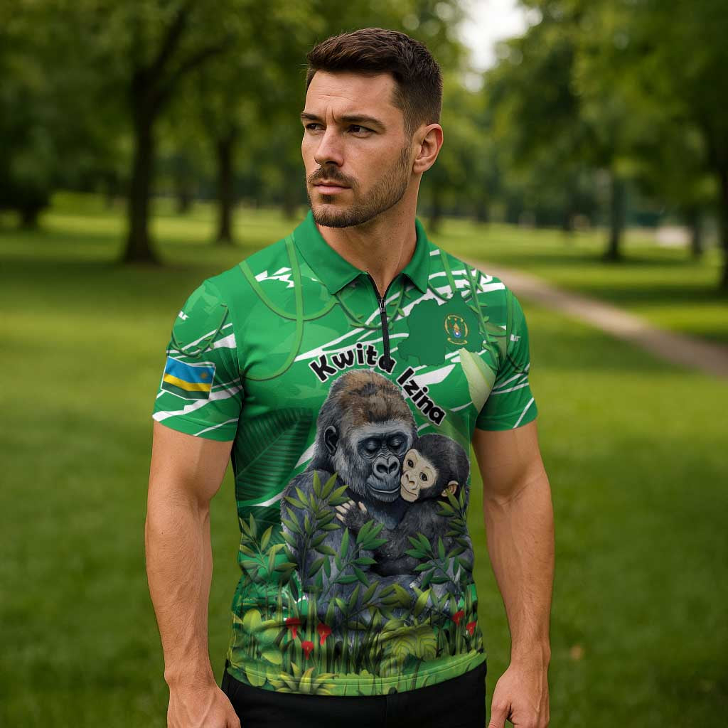 Personalized Rwanda Kwita Izina Zipper Polo Shirt Name a Gorilla - Save a Species - Wonder Print Shop