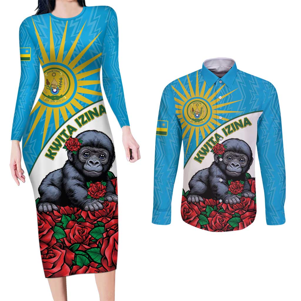 Personalized Rwanda Baby Gorilla Couples Matching Long Sleeve Bodycon Dress and Long Sleeve Button Shirt Kwita Izina 2025 - Wonder Print Shop