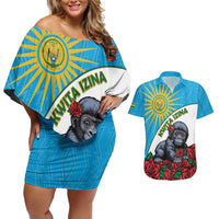 Personalized Rwanda Baby Gorilla Couples Matching Off Shoulder Short Dress and Hawaiian Shirt Kwita Izina 2025 - Wonder Print Shop