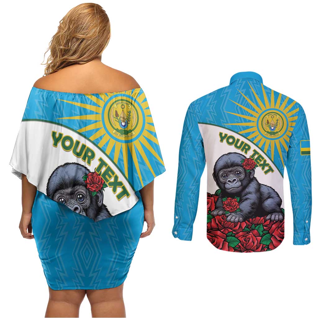 Personalized Rwanda Baby Gorilla Couples Matching Off Shoulder Short Dress and Long Sleeve Button Shirt Kwita Izina 2025 - Wonder Print Shop