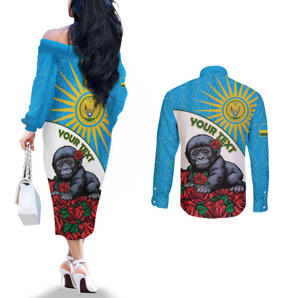 Personalized Rwanda Baby Gorilla Couples Matching Off The Shoulder Long Sleeve Dress and Long Sleeve Button Shirt Kwita Izina 2025 - Wonder Print Shop