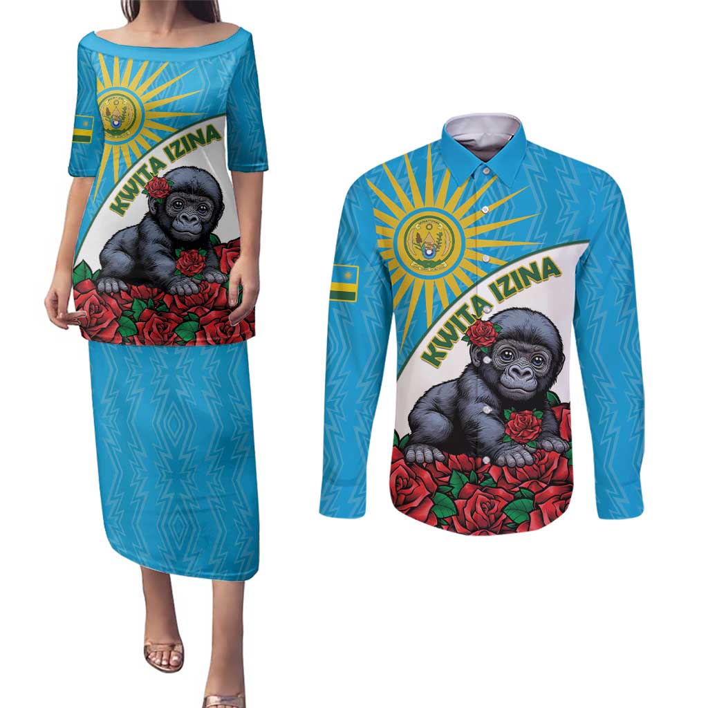 Personalized Rwanda Baby Gorilla Couples Matching Puletasi and Long Sleeve Button Shirt Kwita Izina 2025 - Wonder Print Shop