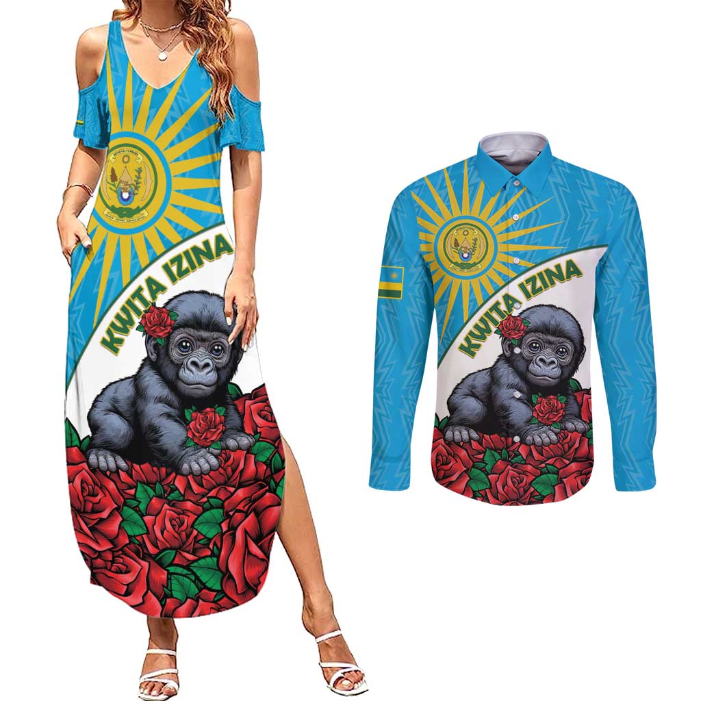 Personalized Rwanda Baby Gorilla Couples Matching Summer Maxi Dress and Long Sleeve Button Shirt Kwita Izina 2025 - Wonder Print Shop