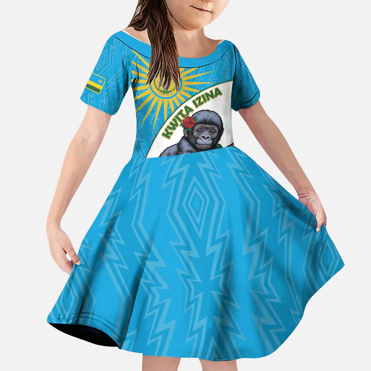 Personalized Rwanda Baby Gorilla Kid Short Sleeve Dress Kwita Izina 2025 - Wonder Print Shop