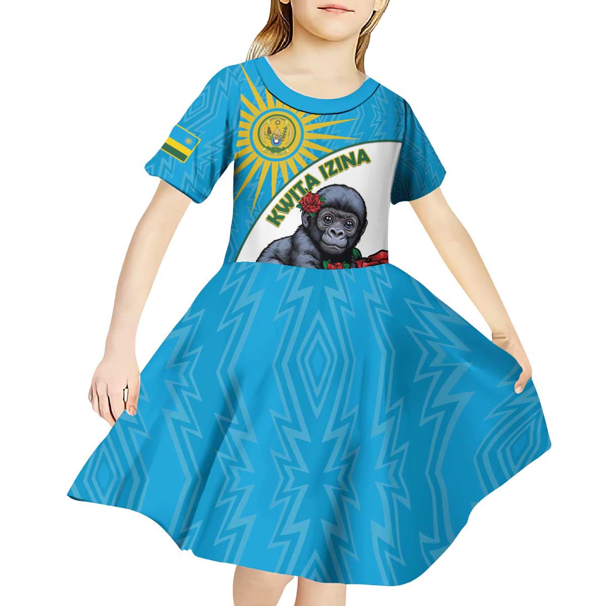 Personalized Rwanda Baby Gorilla Kid Short Sleeve Dress Kwita Izina 2025 - Wonder Print Shop