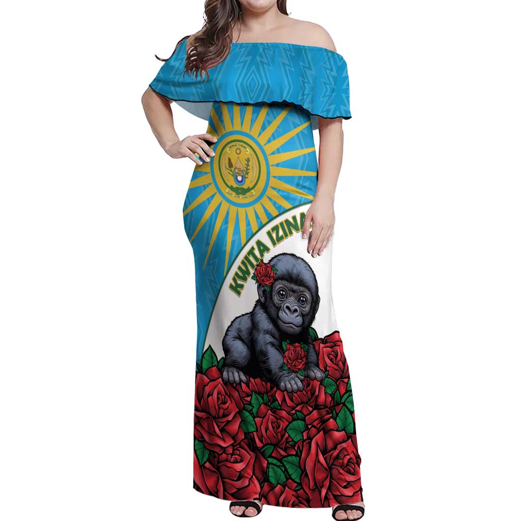 Personalized Rwanda Baby Gorilla Off Shoulder Maxi Dress Kwita Izina 2025 - Wonder Print Shop