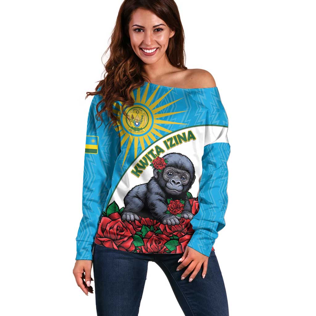 Personalized Rwanda Baby Gorilla Off Shoulder Sweater Kwita Izina 2025 - Wonder Print Shop