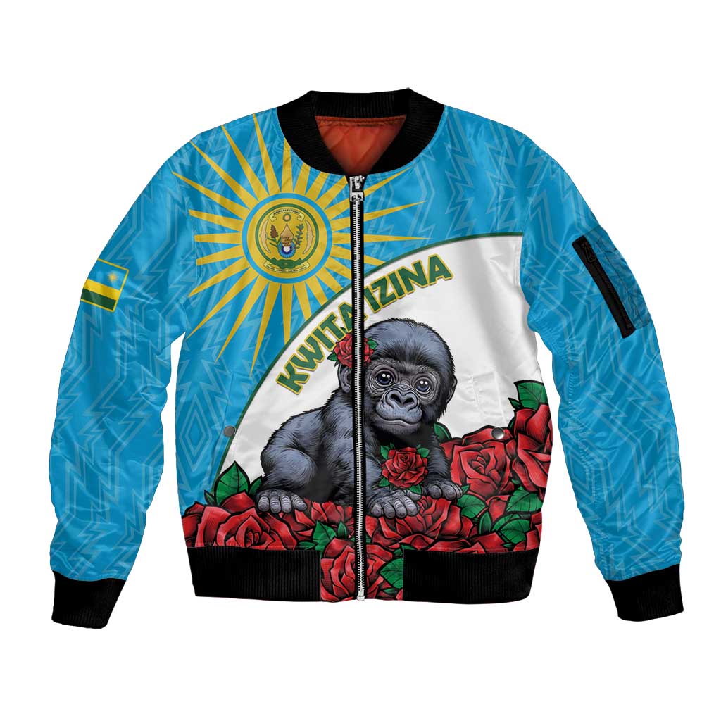 Personalized Rwanda Baby Gorilla Sleeve Zip Bomber Jacket Kwita Izina 2025 - Wonder Print Shop