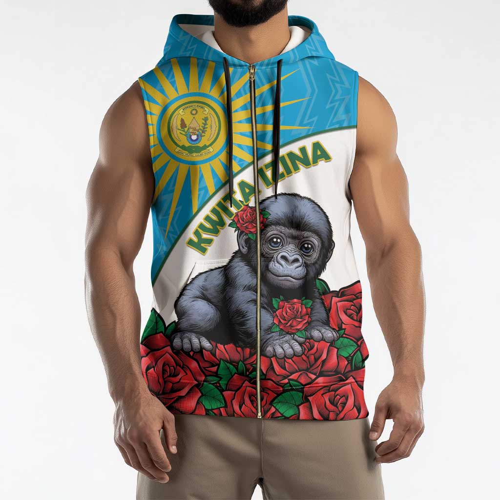Personalized Rwanda Baby Gorilla Sleeveless Zip Hoodie Kwita Izina 2025 - Wonder Print Shop