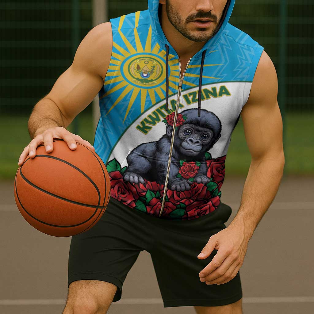 Personalized Rwanda Baby Gorilla Sleeveless Zip Hoodie Kwita Izina 2025 - Wonder Print Shop