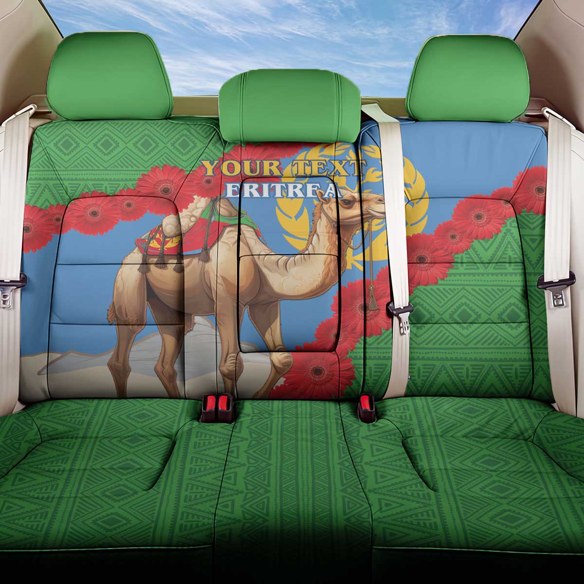 Personalised Eritrea Arabian Camel Back Car Seat Cover Gerbera Flower Flag Color - Wonder Print Shop