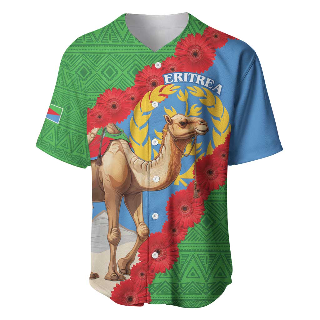 Personalised Eritrea Arabian Camel Baseball Jersey Gerbera Flower Flag Color - Wonder Print Shop
