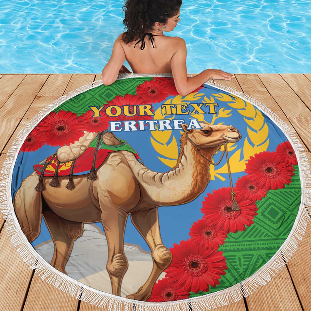 Personalised Eritrea Arabian Camel Beach Blanket Gerbera Flower Flag Color - Wonder Print Shop
