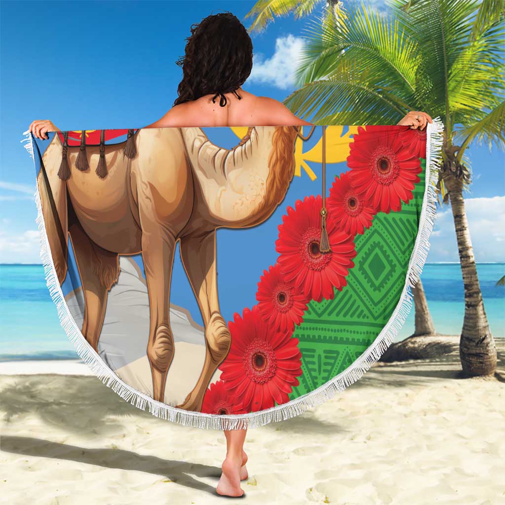 Personalised Eritrea Arabian Camel Beach Blanket Gerbera Flower Flag Color - Wonder Print Shop