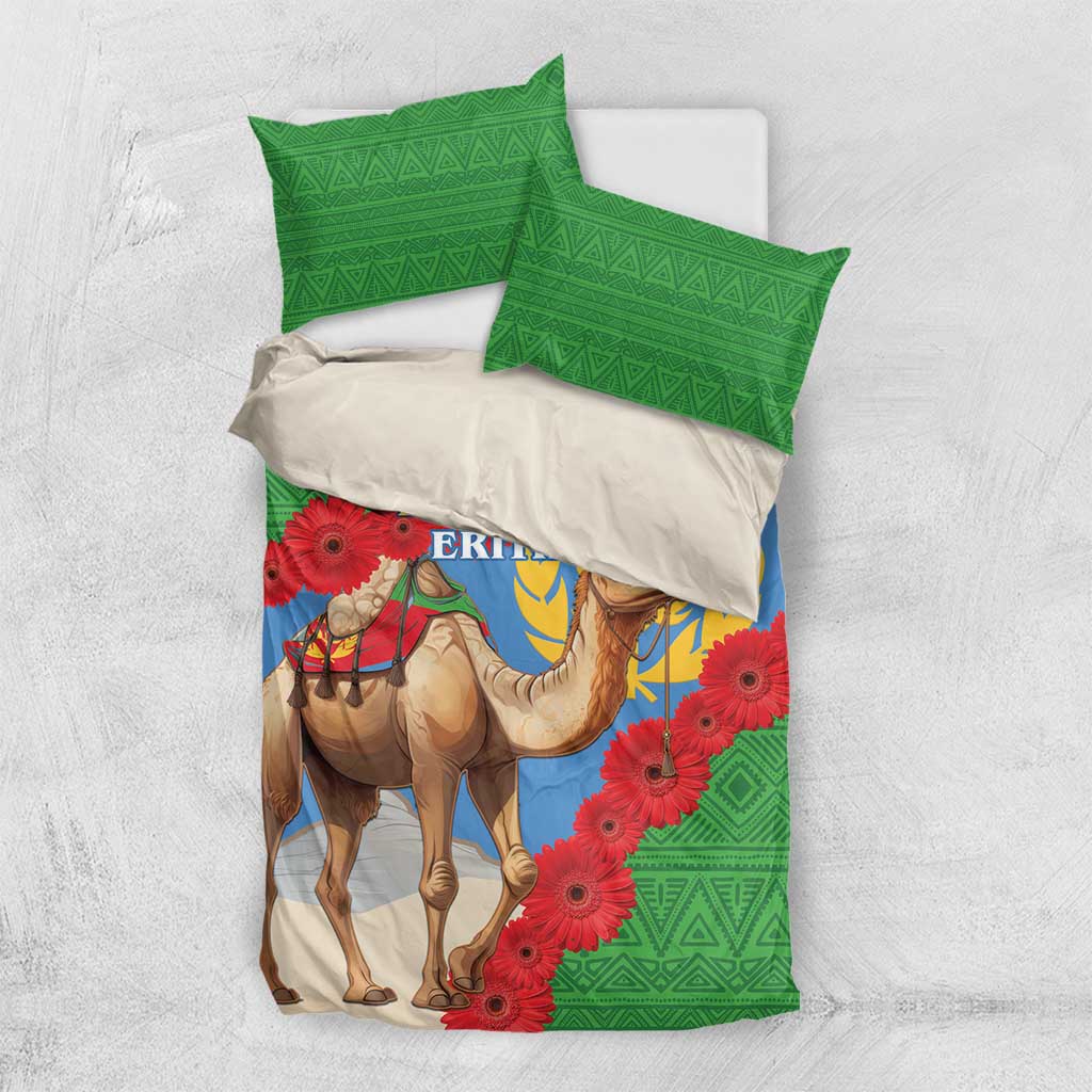 Personalised Eritrea Arabian Camel Bedding Set Gerbera Flower Flag Color - Wonder Print Shop