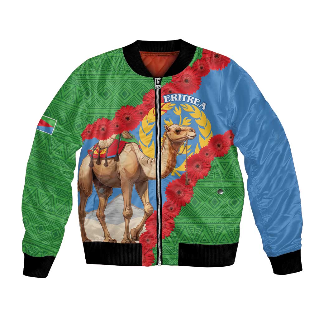 Personalised Eritrea Arabian Camel Bomber Jacket Gerbera Flower Flag Color - Wonder Print Shop