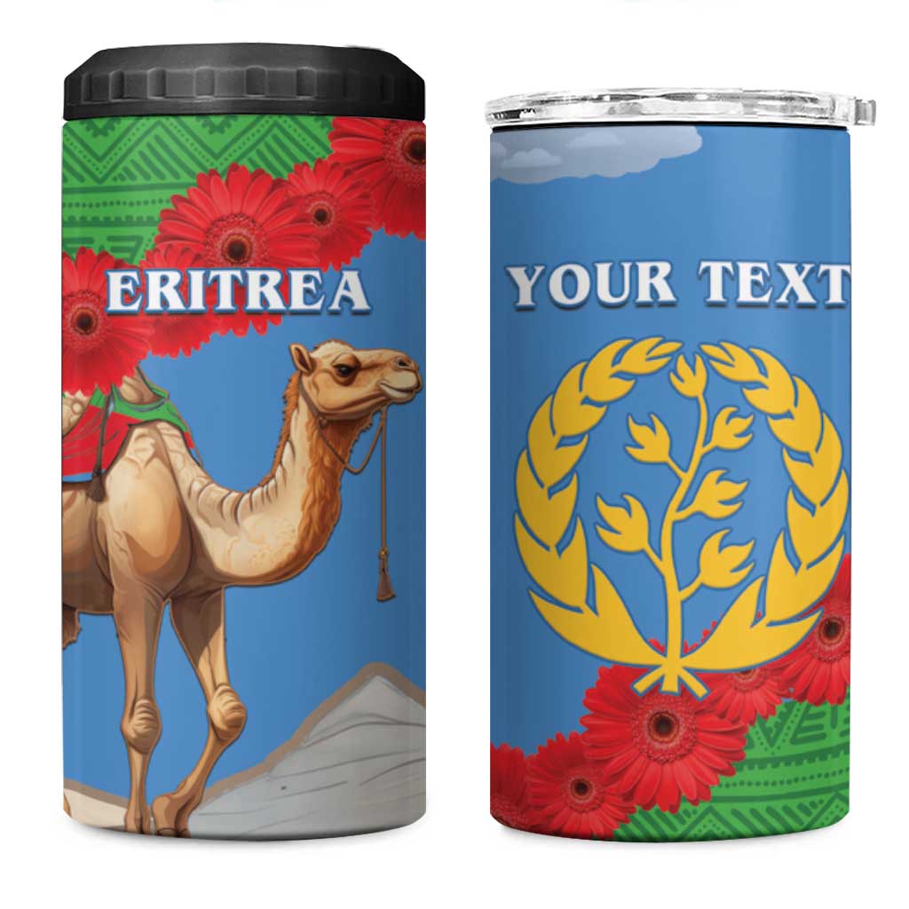 Personalised Eritrea Arabian Camel 4 in 1 Can Cooler Tumbler Gerbera Flower Flag Color - Wonder Print Shop