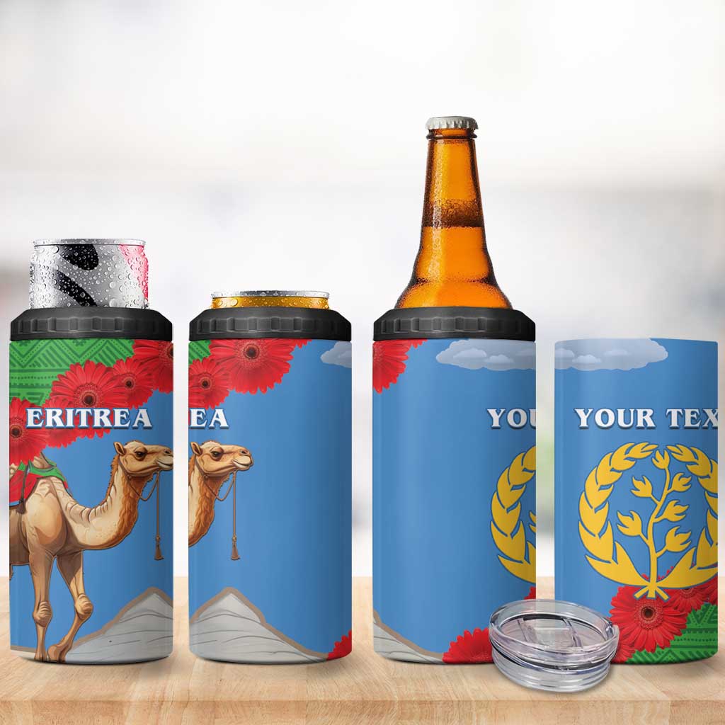 Personalised Eritrea Arabian Camel 4 in 1 Can Cooler Tumbler Gerbera Flower Flag Color - Wonder Print Shop
