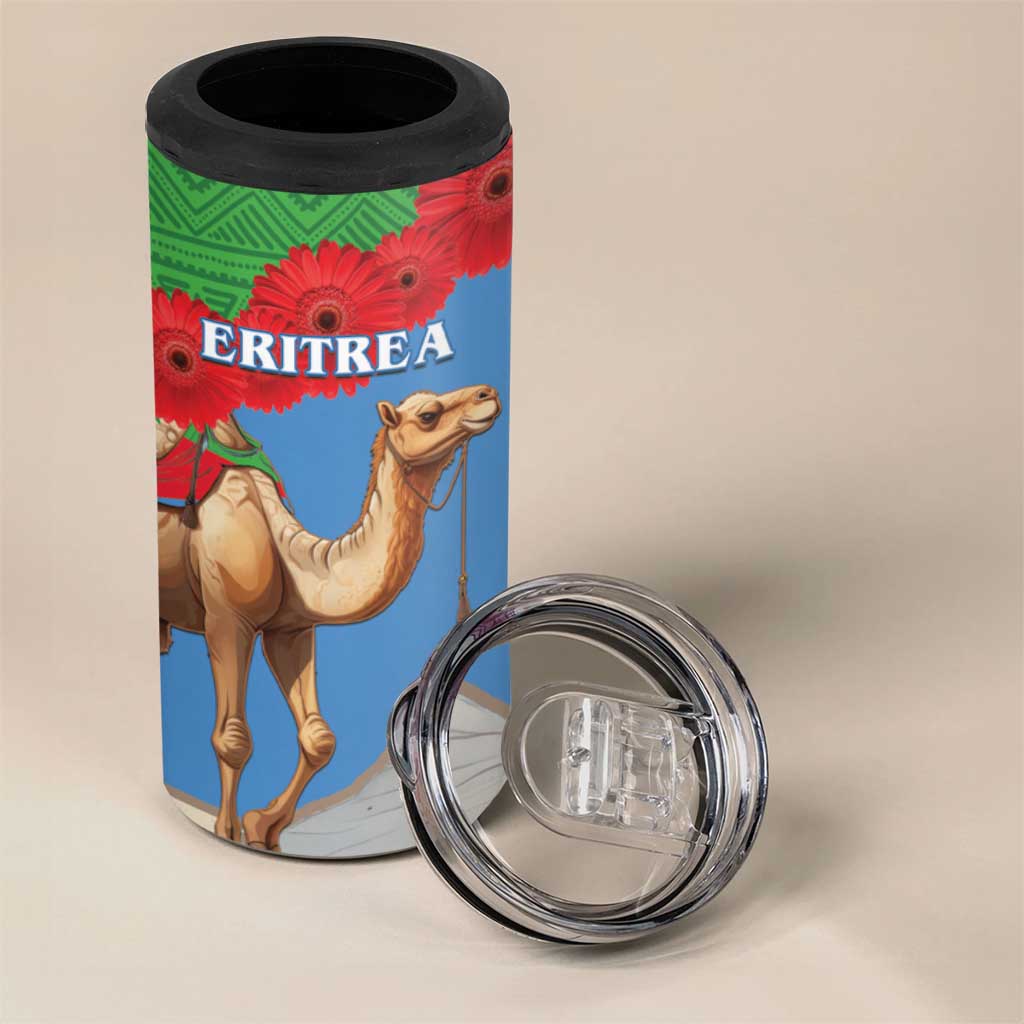 Personalised Eritrea Arabian Camel 4 in 1 Can Cooler Tumbler Gerbera Flower Flag Color - Wonder Print Shop