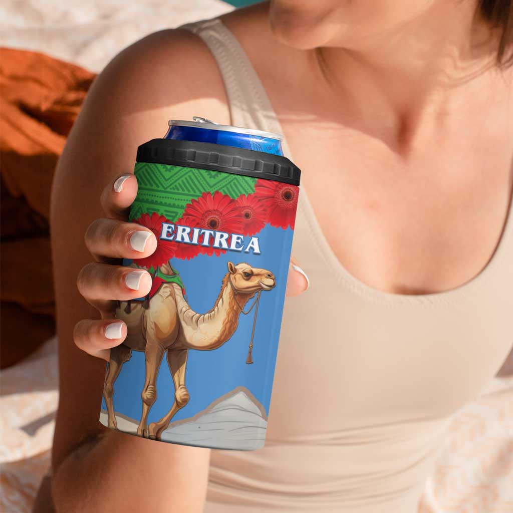 Personalised Eritrea Arabian Camel 4 in 1 Can Cooler Tumbler Gerbera Flower Flag Color - Wonder Print Shop