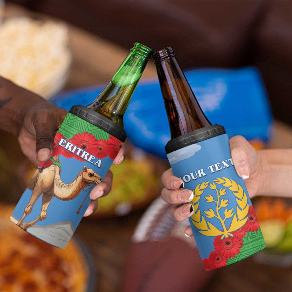 Personalised Eritrea Arabian Camel 4 in 1 Can Cooler Tumbler Gerbera Flower Flag Color - Wonder Print Shop